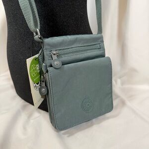 NWT Kipling Slate Green Compact Crossbody Organizer Bag